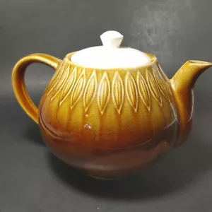 Olla de té de cerámica vintage marrón flor tapa blanca esmalte hecho en Japón - Imagen 1 de 9