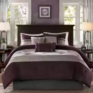 Madison Park Comforter Set King Polyester Textured Transitional Striped Plum - Picture 1 of 3