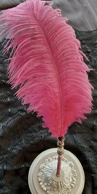 BOLÍGRAFO DE GEL ESTILO PLUMA ROSA GRANDE ~ CON DETALLES DE CRISTAL Foto 1 de 2