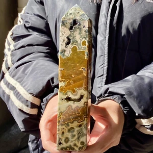 454G Natural polished circular ocean jade pillar rough spiritual therapy - Picture 1 of 11