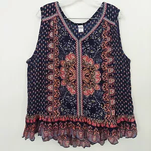 Top Bila Boho senza maniche scollo a V ricamato relaxed blu rosso XXL - Foto 1 di 6