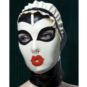 Latex Hood with Lace Forehead Maid Uniform Rubber Mask Cosplay Club Wear Costume - Picture 1 of 4
