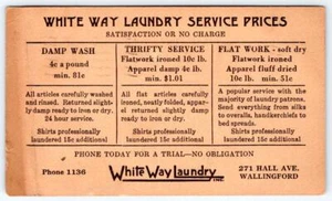 1932 WALLINGFORD CT WEISSER WEG WÄSCHESERVICE PREISLISTE POSTKARTE * AN JOHN KEZI - Bild 1 von 2