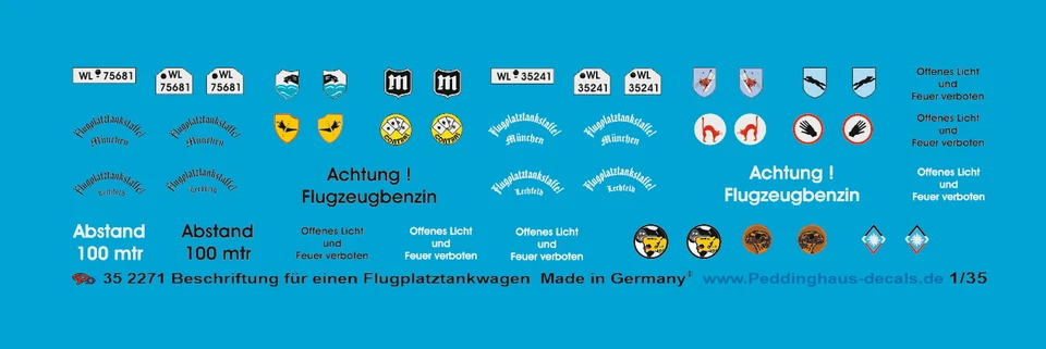 Peddinghaus-Decals 1/35 2271 Opel Blitz Flugfeldtankwagen Scritte - Immagine 1 di 1