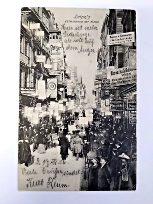 AK Leipzig - Petersstrasse zur Messe 1905, frankiert & gelaufen 1906 - Bild 1 von 2