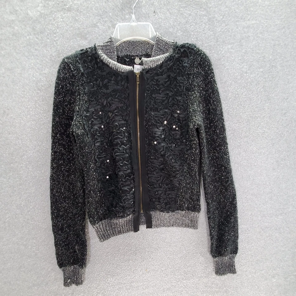 Suéter BKE Boutique Mujer S Negro Mezcla Lana Cárdigan Lentejuelas Piezas Cremallera Completa  Foto 1 de 4