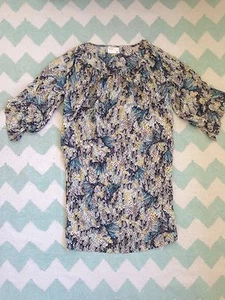 Anthropologie Rützou Seidenkleid Tunika Blätter Insekten weiß blau braun 4 6 neu ohne Etikett - Bild 1 von 11