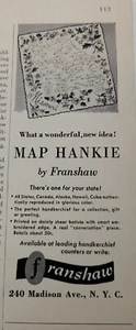 1954 Franshaw Map hankie handkerchief vintage ad - Imagen 1 de 1