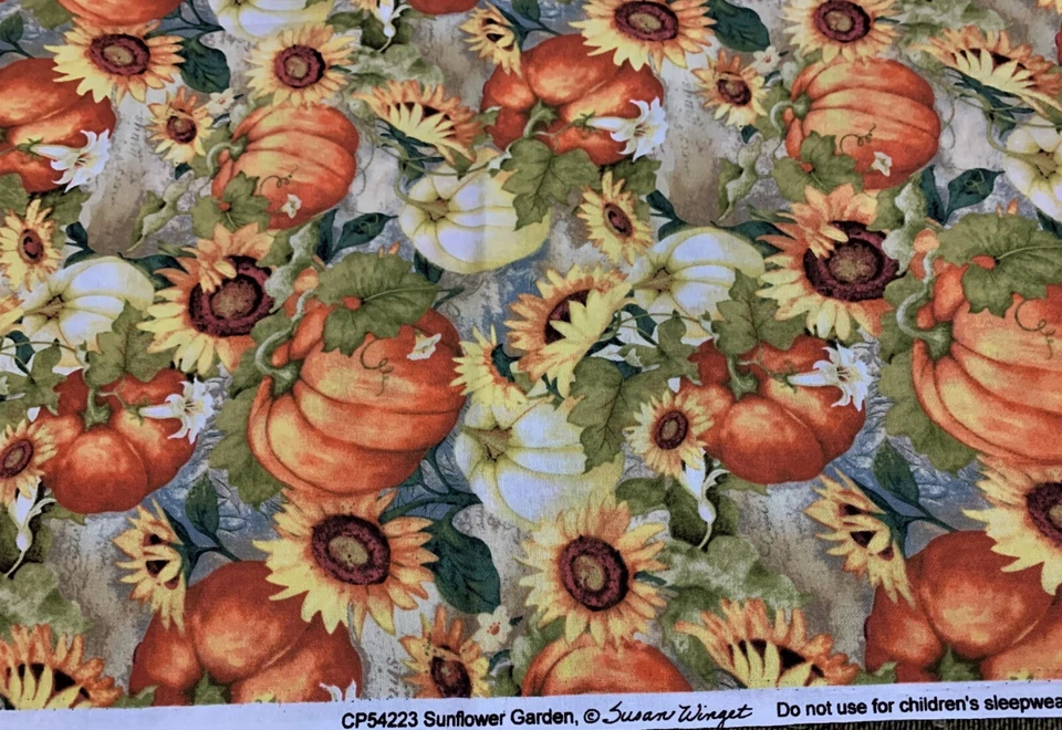 1 Yard Susan Winget SUNFLOWER GARDEN FABRIC Pumpkins Cotton - Image 1 of 1