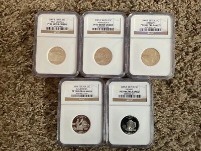 2005S Silver Proof Statehood Quarter Set NGC PF70UC WV,MINN,CAL,KAN & ORG - Image 1 of 4
