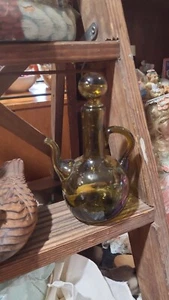 Mini brocca vintage Cruet beccuccio laterale marrone/ambra con vetro fermato soffiato a mano - Foto 1 di 3