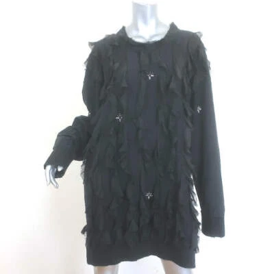 Faith Connexion Embellished Ruffled Sweatshirt Dress Black Cotton Size Small - Image 1 of 4