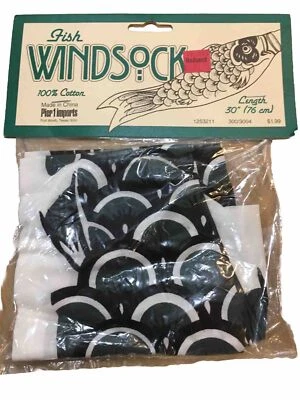 De Colección Pier 1 Importaciones Peces Windsock 30" Gris/Negro/Blanco Nuevo de Lote Antiguo 100% Algodón Foto 1 de 4