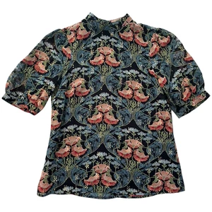 Anthropologie Meadow Rue Basilique Top Women 0 Black Floral Metallic Blouse - Picture 1 of 14