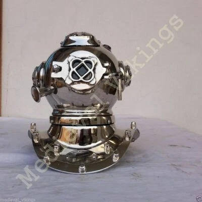 Mini casco de buceo vintage de metal cromado de 7" azul marino completo de aluminio de acero Foto 1 de 2