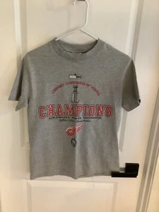 2002 Detroit Red Wings Stanley Cup - Short Sleeve Tee - Gray - Youth Size L - Picture 1 of 8