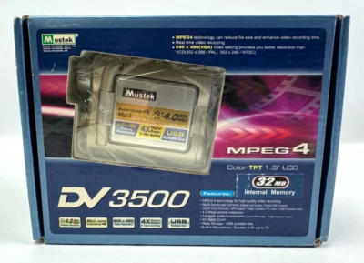 NIB NOS Mustek DV-3500 Digital MPEG4 Camcorder Video 32MB Memory 1.5" LCD Silver - Image 1 of 4