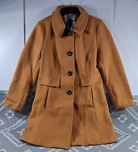 Allegra-K Womens BNWT Peter Pan Collar Single Breasted Pea Coat Large Khaki - Picture 1 of 15