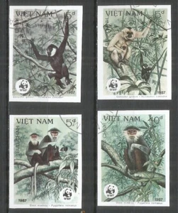 Vietnam 1987 used stamps Michel # 1827-1830 U monkeys  WWF imperf. - Picture 1 of 1