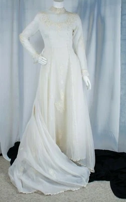 Vestido de novia vintage 1940 blanco floral bordado para mujer talla M Foto 1 de 4