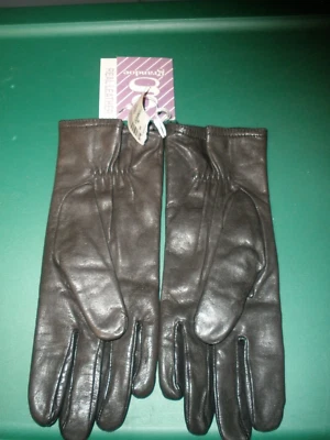 New Grandoe Dark Gray/Black  Leather Gloves Women's 7 1/2 - Image 1 of 4