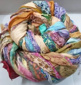 AMZ 42 Yards Unstitched Silk Sari Ribbon Yarn Tassel Skein for Crafting - Picture 1 of 5