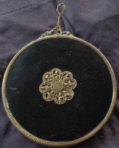 Beautiful Antique Beveled Mirror - LOVELY ORNATE BRASS FRAME - SMALL SIZE - HANG Cover