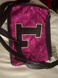 Justice Colorful Sequin Adjustable Strap Fur Fob Adjustable Strap "L" Purse - Picture 1 of 2