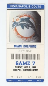 Indianapolis Colts Ticket 11/8/92 Dolphins Marino TD Hoosier Dome - Picture 1 of 1