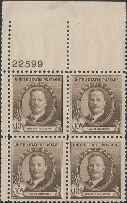 Plate Block of 4 stamps - Scott 888 -10 cent - Frederick Remington - 1940 - MNH - Image 1 of 1