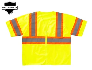 Fluorescent Yellow Safety Vests 2XL Class 3 Reflective Tape Orange 25 Pieces - Picture 1 of 1