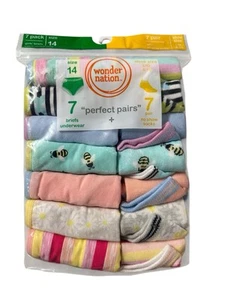 Wonder Nation Girls 7 Perfect Pairs 7 Briefs size 14 and 7 Socks L 4 to 10 New - Picture 1 of 9