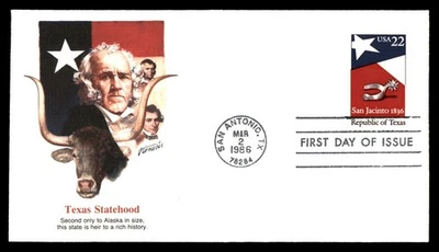 Mayfairstamps US FDC 1986 Texas Anniv TX Flag Boot Spur First Day Cover aau_4116 - Image 1 of 2