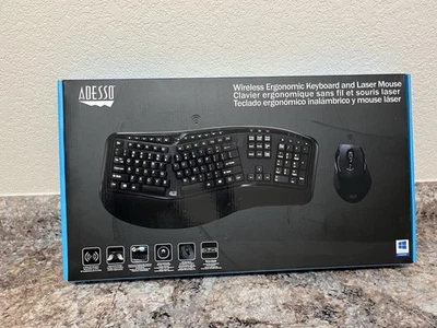 Adesso WKB1500GB 2.4 GHz Wireless Ergonomic Keyboard and Mouse - Black - Image 1 of 4