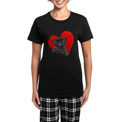 Pijama oscuro para mujer CafePress negro Pug Heart (975693050) Foto 1 de 4