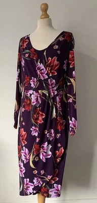 M&S Collection Floral Wrap Dress Purple Plus Size 20 Long Sleeved - Image 1 of 4