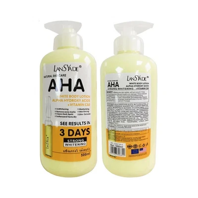 LANSYADE AHA White Body Lotion | Strong Whitening with AHA, Vitamin C & E 500ml