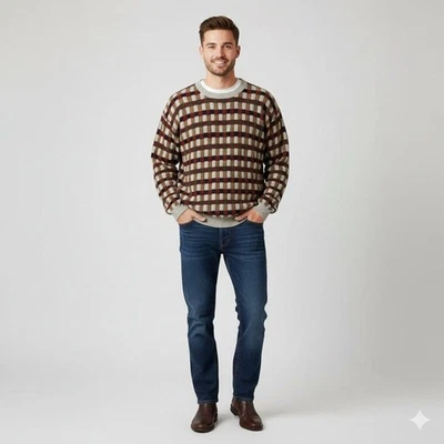 Claybrooke Outdoors Vintage 90s Cotton Knit Check Sweater Mens XL Made in USA - Image 1 of 4