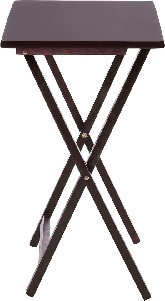 Indoor Folding Tray Table Set of 2, Walnut, Solid Rubberwood, 19" X 14.5" X 26" - Image 1 of 4
