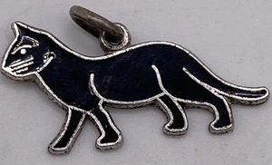 Wells Charm Gatto Nero Smaltato Argento Sterling 1g 1" - Foto 1 di 3