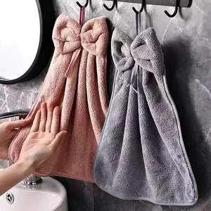 Asciugamani Bowknot per cucina bagno corallo velluto casa sauna spugna asciugamano - Foto 1 di 15