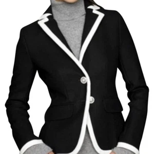 J.CREW Lexington Blazer Ouvrier Les Ports Black Beige Wool Tipped Jacket - Sz 12 - Picture 1 of 11