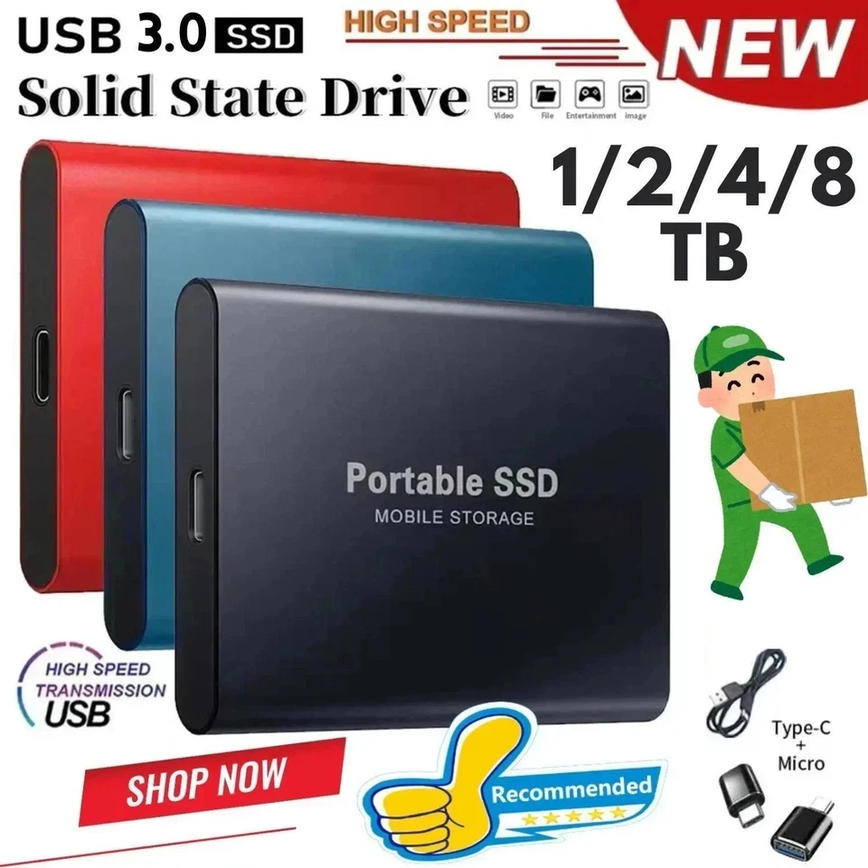 External Hard Drive SSD Disk Memory Storage USB 3.0 HDD for PC Laptop Phone - Image 1 of 1