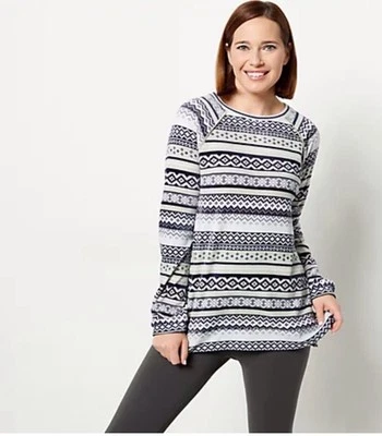 Pullover de terciopelo de felpa doble Cuddl Duds Sage Fair Isle mediano A459005 Foto 1 de 4