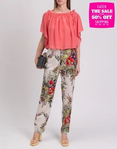 RRP €880 BLUMARINE Satin Flat Front Trousers IT40 US4 UK8 S Made in Italy - Imagen 1 de 8