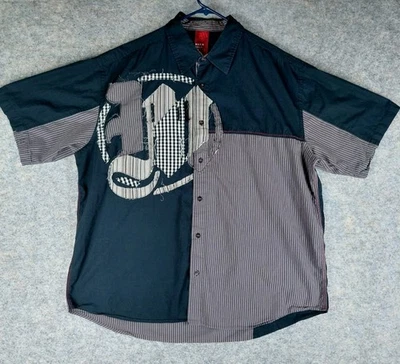 Y2K Makaveli Branded Button-up Men XXXL Black Gray BIG LOGO Hip Hop 2PAC 28x32.5 - Image 1 of 4