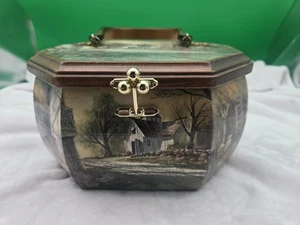 Vintage Anton Pieck Holz Achteck Decoupage Box Geldbörse, Swirl Lucite Griff - Bild 1 von 11