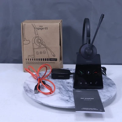 Jabra Engage 65 Mono Wireless DECT Headset with Base Dock USB AC Adapter RJ9 - Image 1 of 4