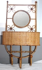 MCM BAMBUS RATTAN WANDSPIEGEL GARDEROBE & POSTHALTER 28" X 13" X 6" WOHNKULTUR - Bild 1 von 2