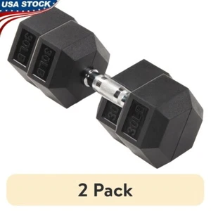 30 lb Rubber Encased Hex Dumbbell 2 Pack Anti-Roll Comfort Grip Fitness Dumbbell - Picture 1 of 7